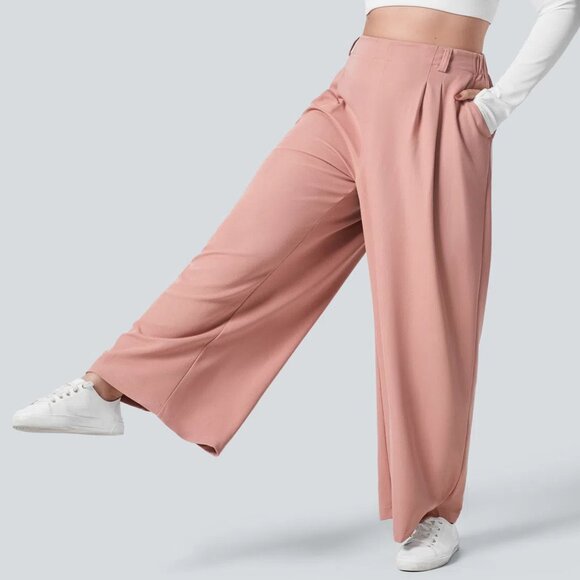 Halara Flex High Waisted Wide Leg Pocket Waffle Work Pants L Petite Rose Tan - Picture 3 of 15
